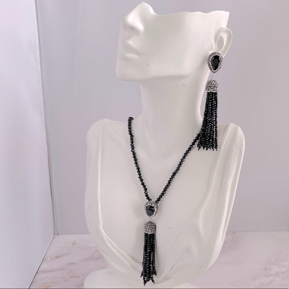 Necklace and Earring Set - Beaded with Crystals - NEW